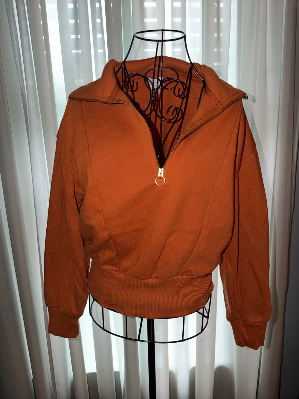 A New Day Rust Orange Quarter Zip Fleece Sweatshirt XS